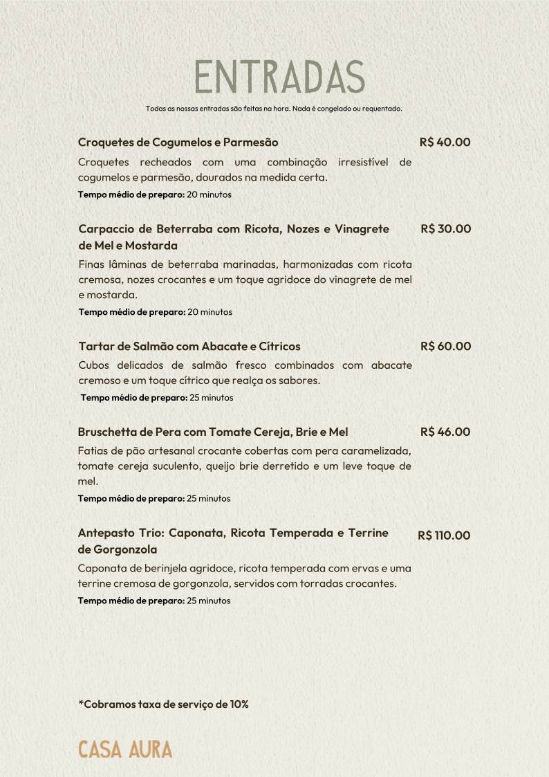 Casa Aura - Café & Restaurante cardápio