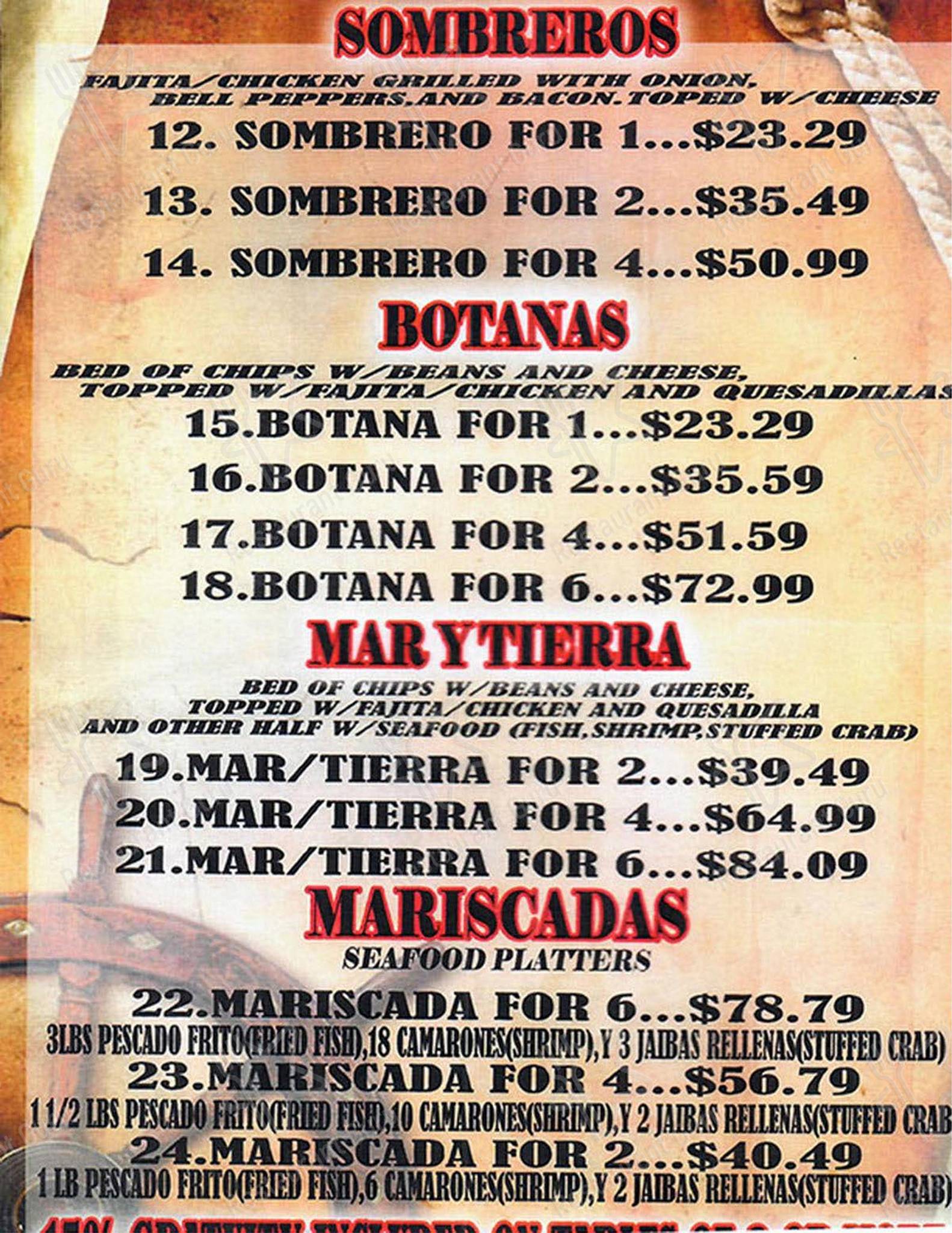 Menu at Casa De Marisco restaurant, Weslaco