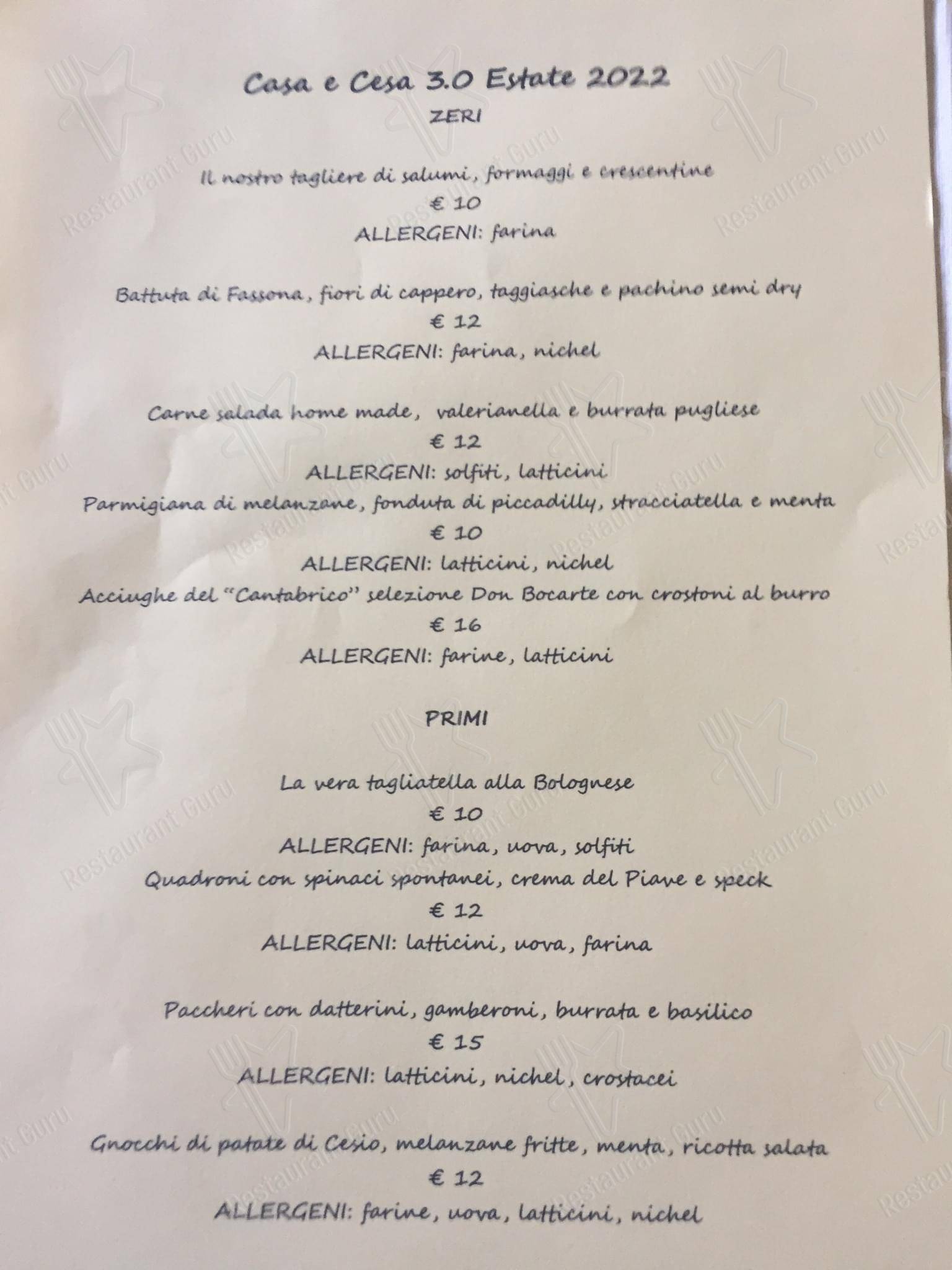 Menu di Casa E Cesa 3.0 
