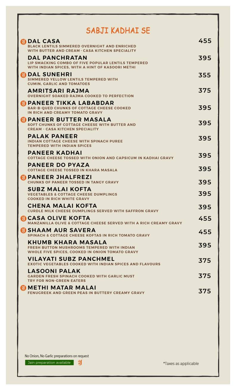 Casa Kitchen menu