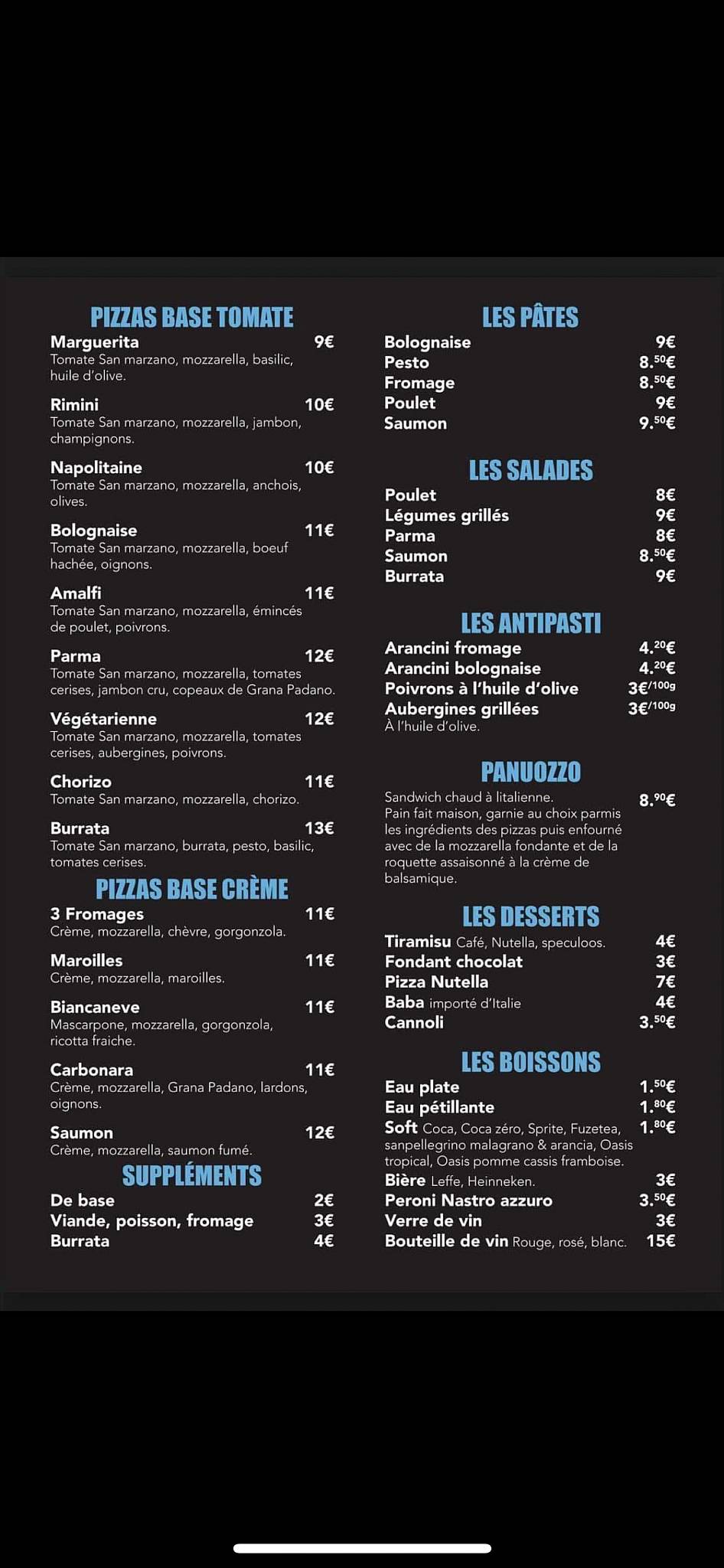 Menu de Casa Palmieri