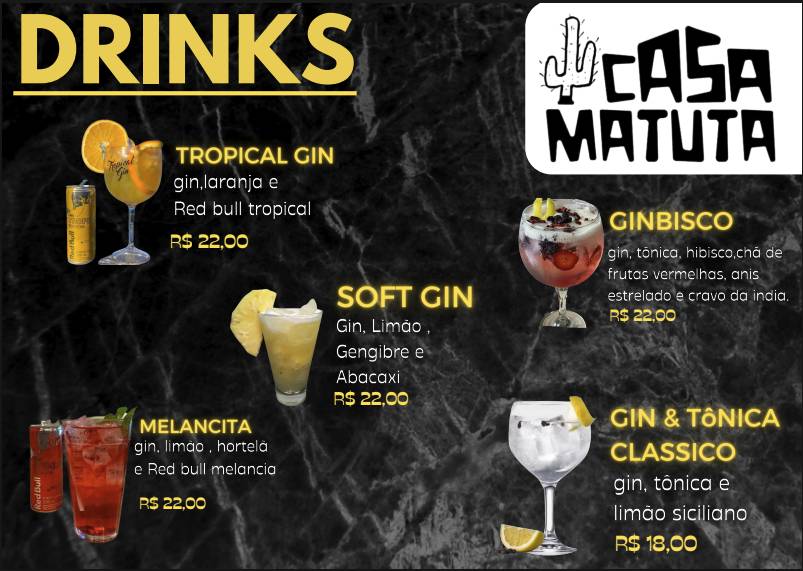 Casa matuta - Restaurante em Caruaru - Bar cardápio