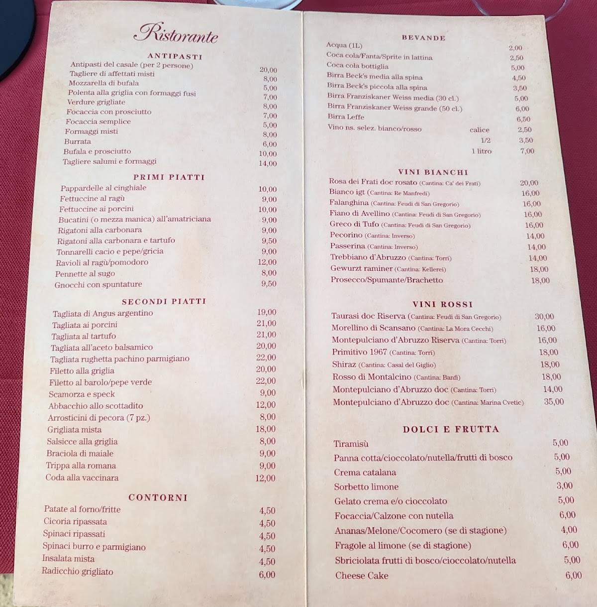 Menu di Casale Federici 