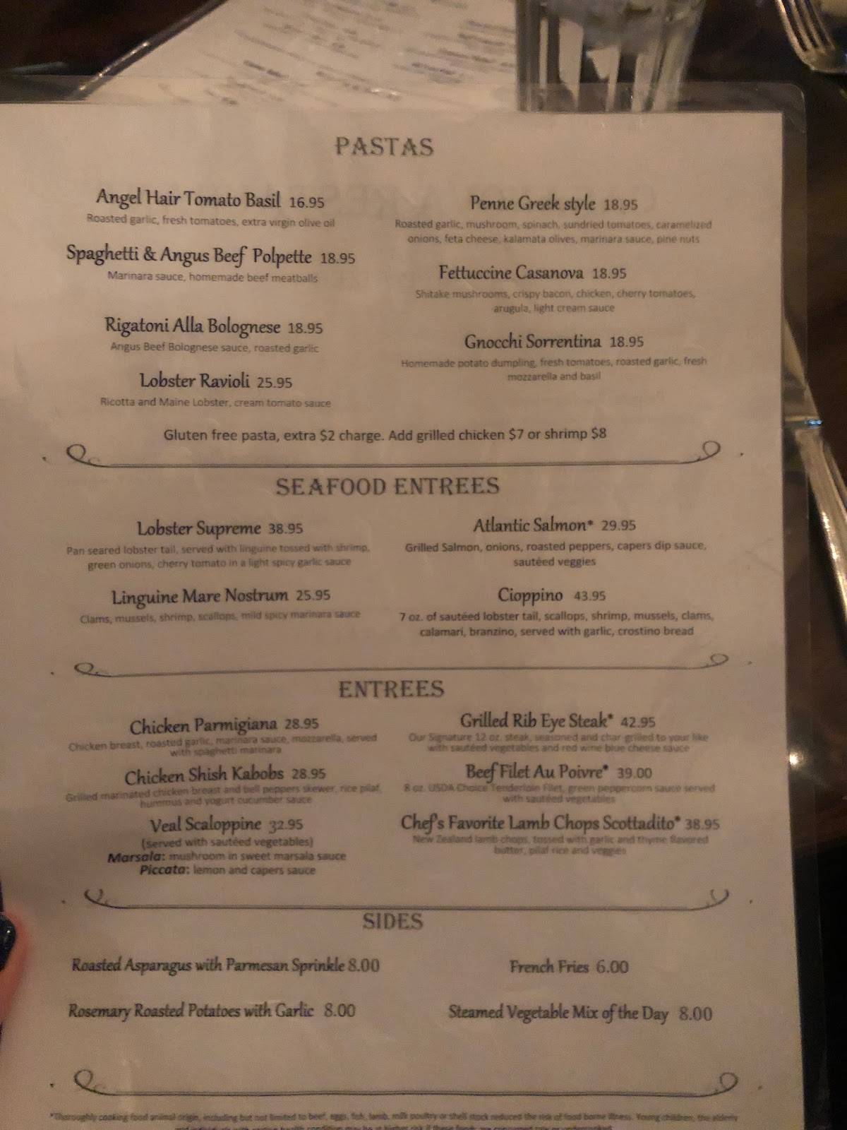 Menu at Casanova pub & bar, Las Vegas