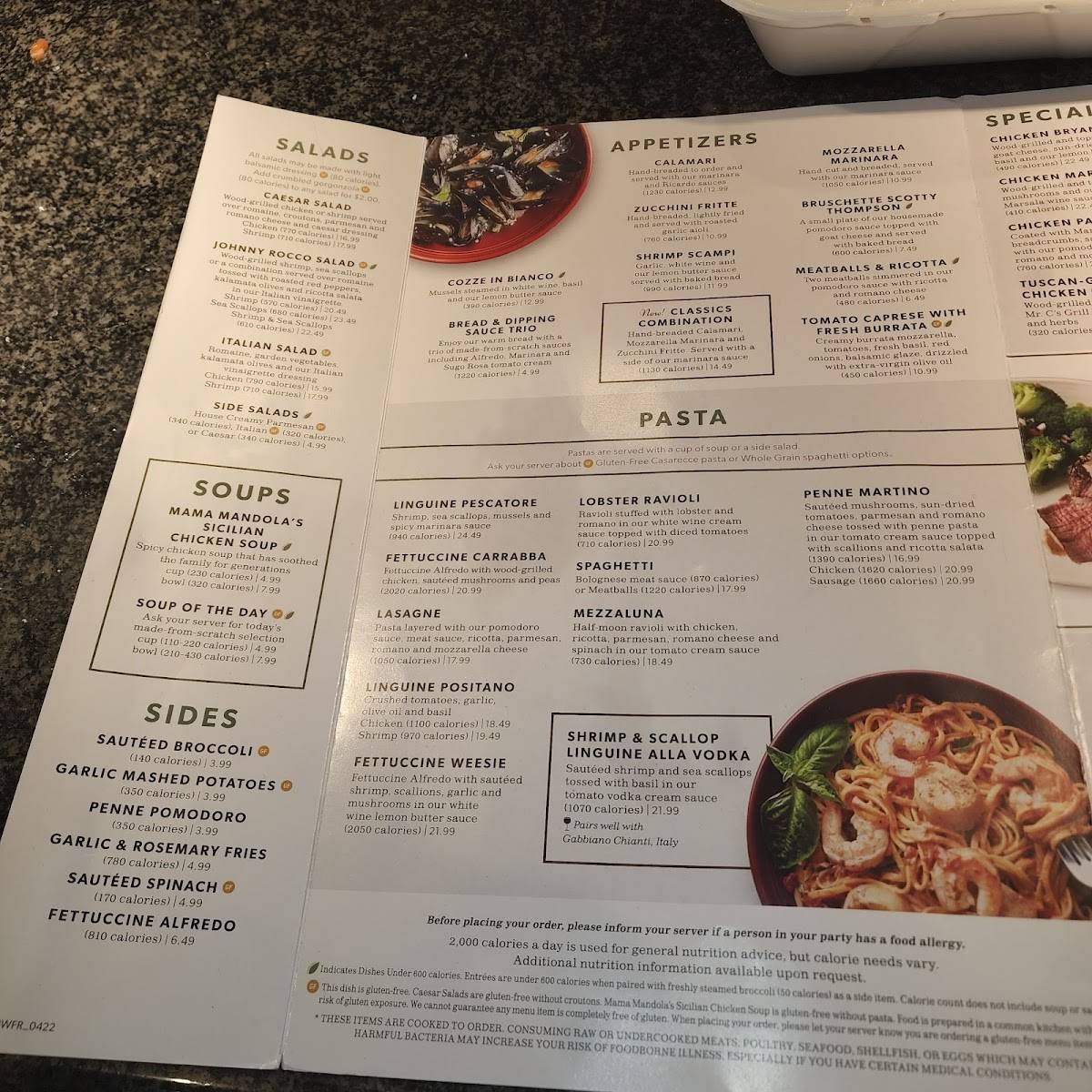 Menu at Carrabba's Italian Grill restaurant, Oro Valley, N Oracle Rd