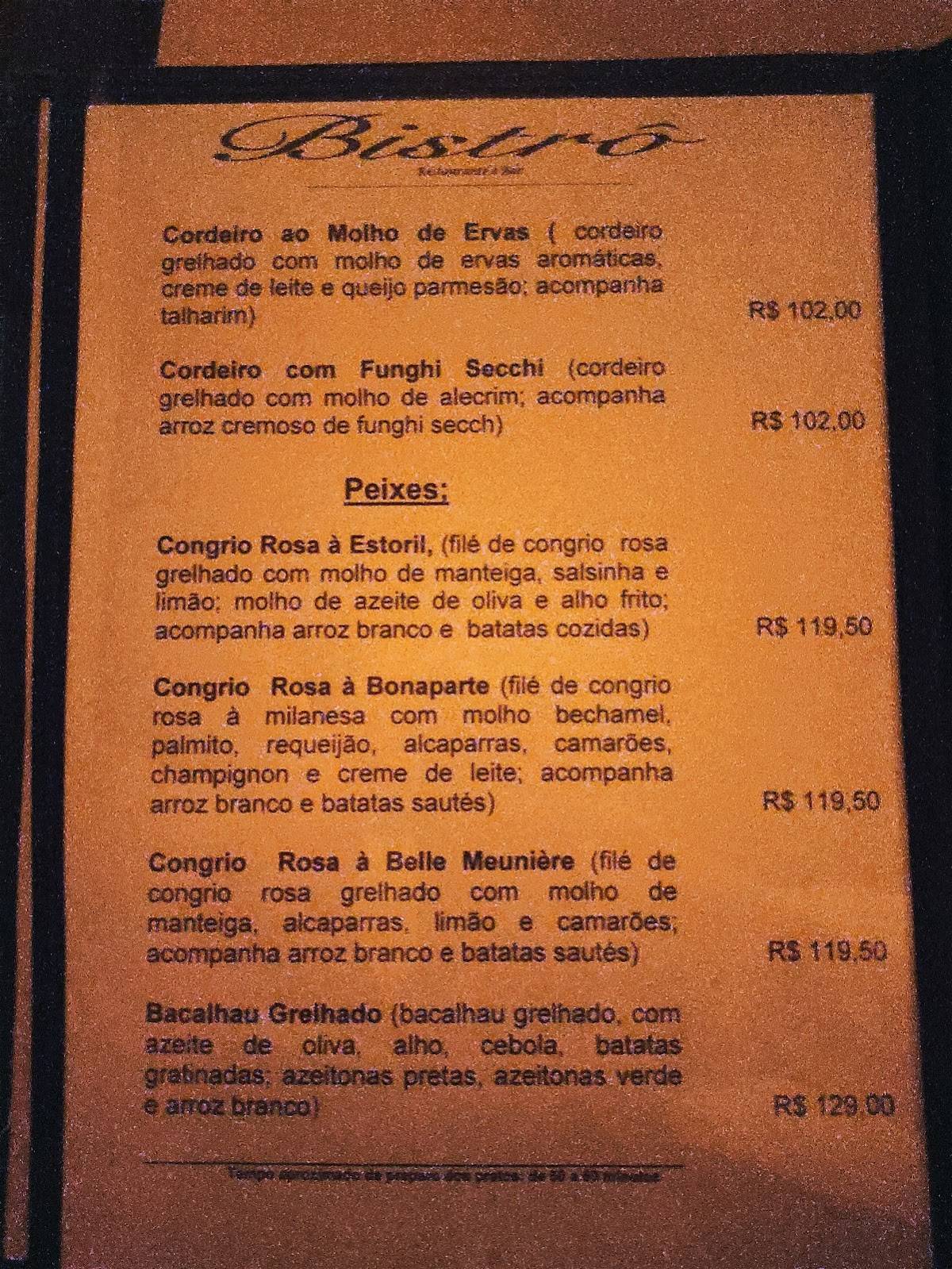 Bistrô cardápio