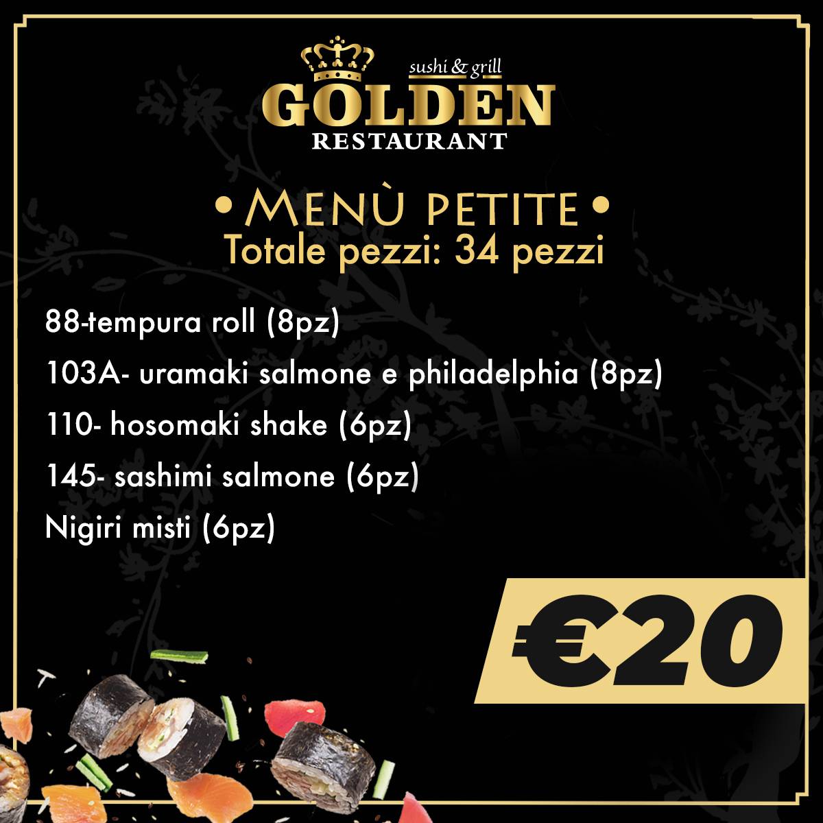 Menu di ex Golden Sushi ora Mizu Sushi. SIAMO APERTI 