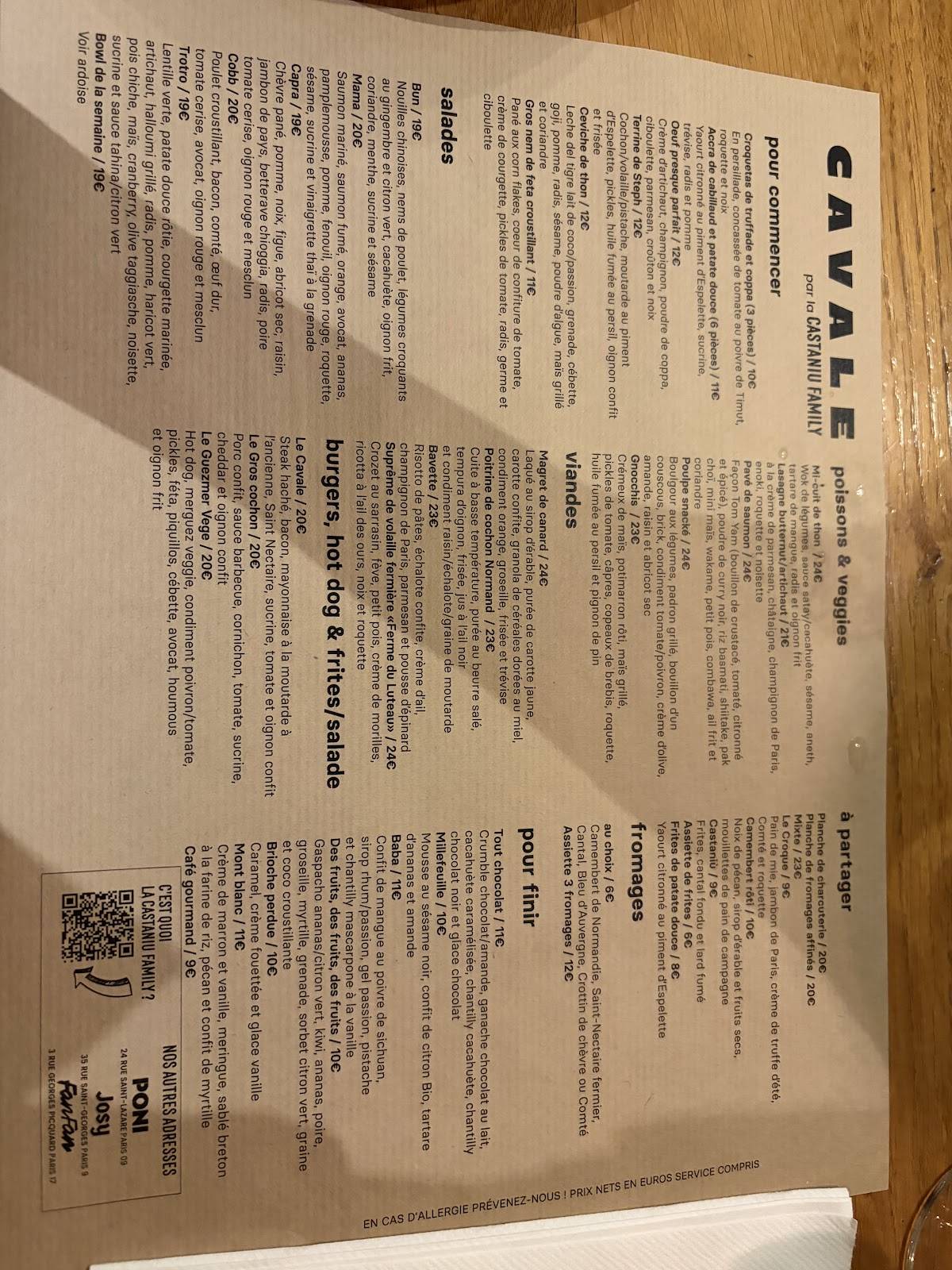 Menu de Cavale