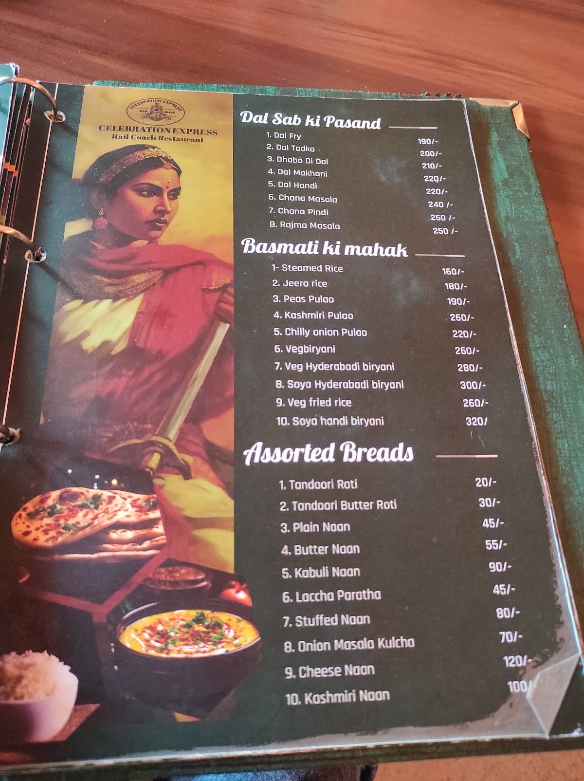 Celebration Express The Rail Coach Restaurant menu
