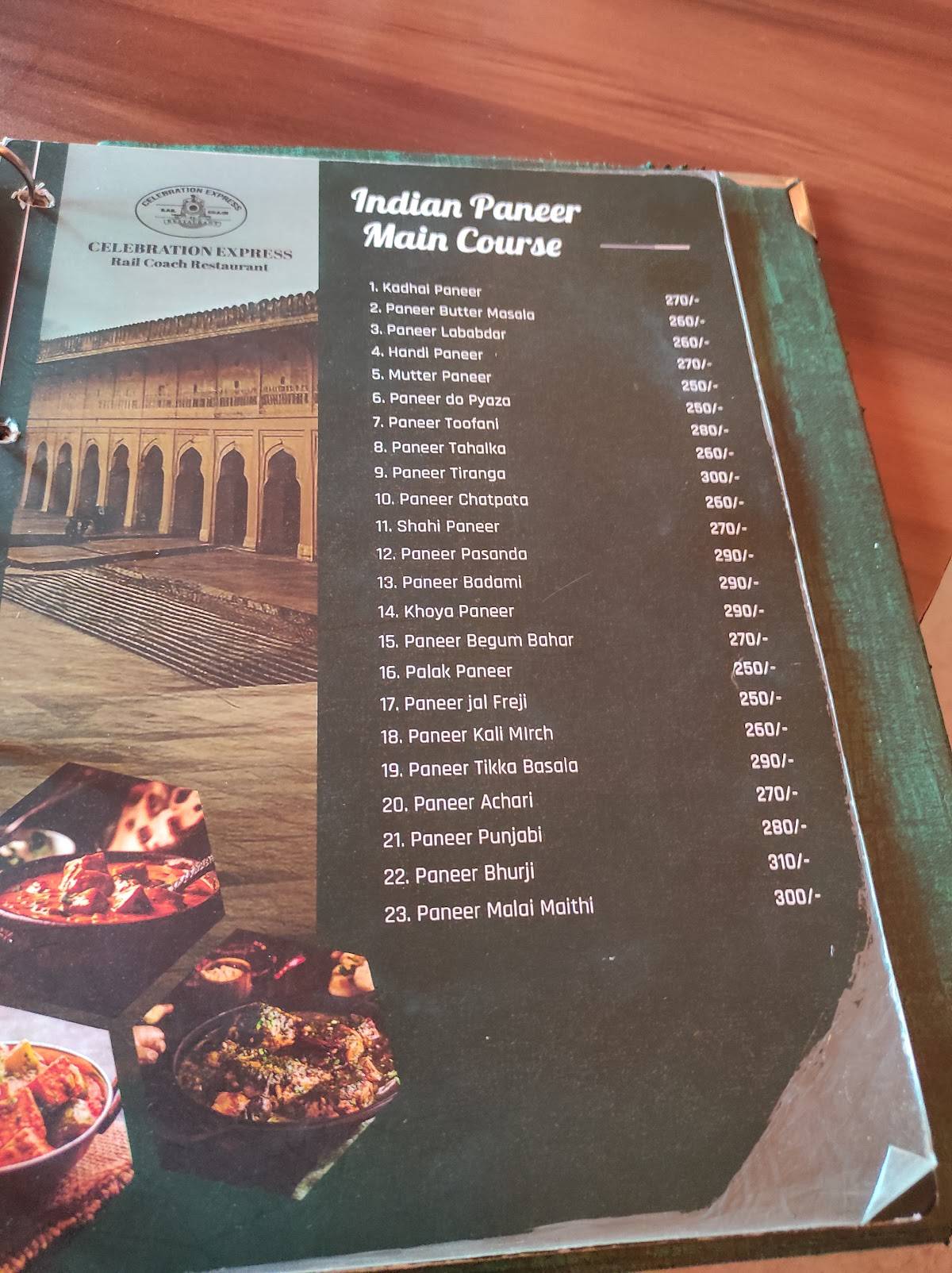 Celebration Express The Rail Coach Restaurant menu