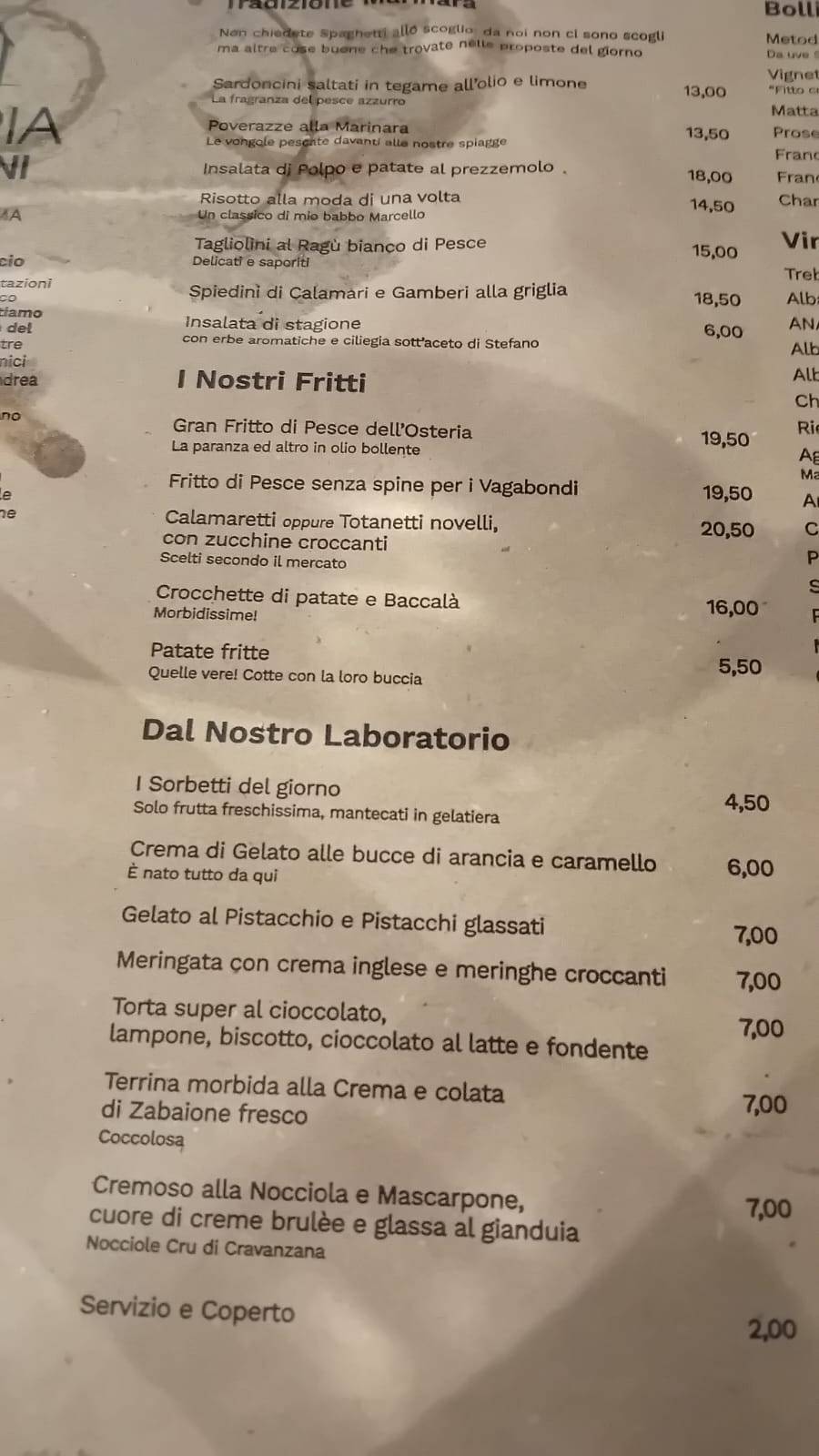 Menu di Osteria Bartolini di Milano Marittima 