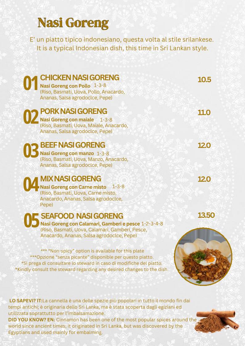 Menu de Ceylon Restaurant Sri Lankan & Indian Cuisine Milano Piazza Firenze