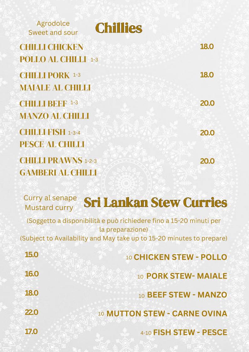 Menu de Ceylon Restaurant Sri Lankan & Indian Cuisine Milano Piazza Firenze