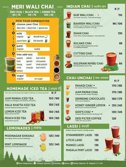 Chaayos Chai+Snacks=Relax menu