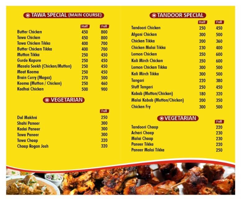 Chacha Shankar chic fish kabab menu