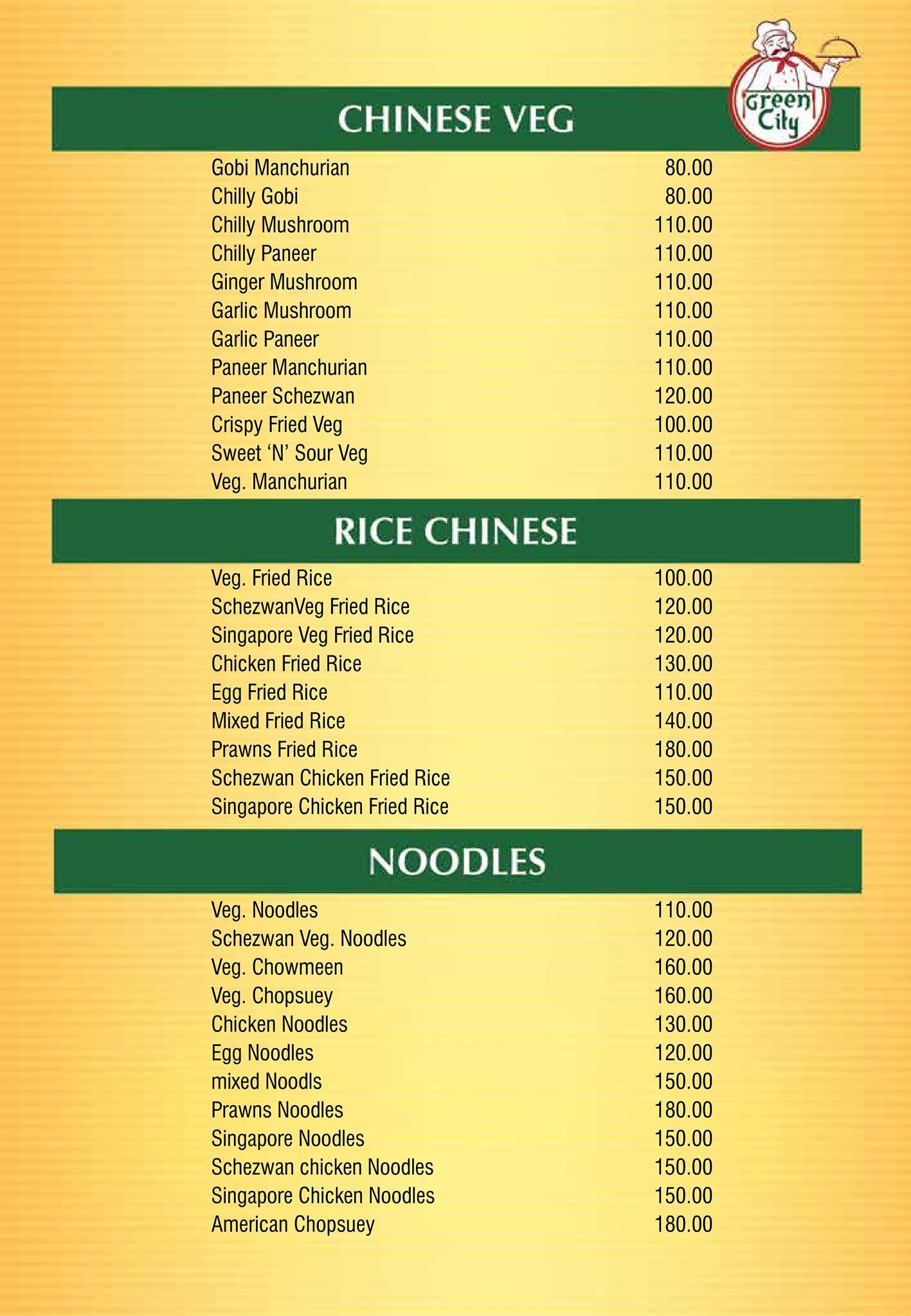 Green City Multi Cuisine Restaurant menu