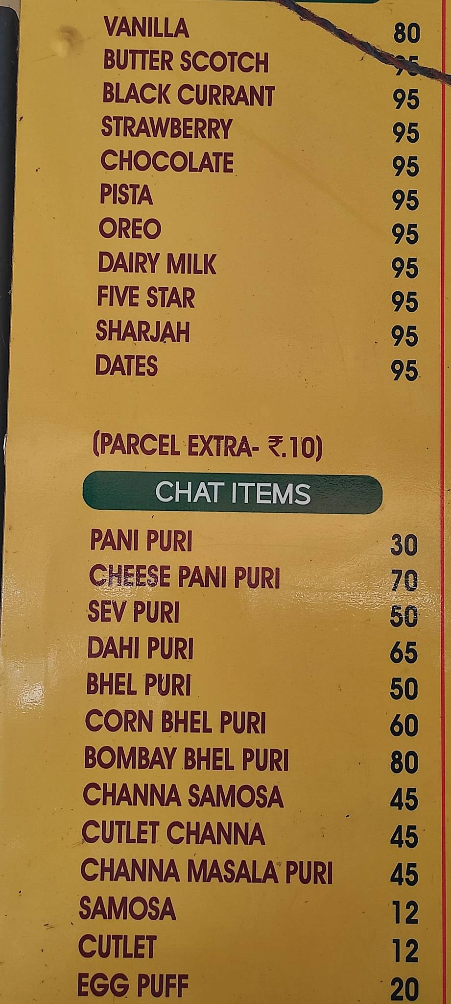 Chakra’s cafe menu
