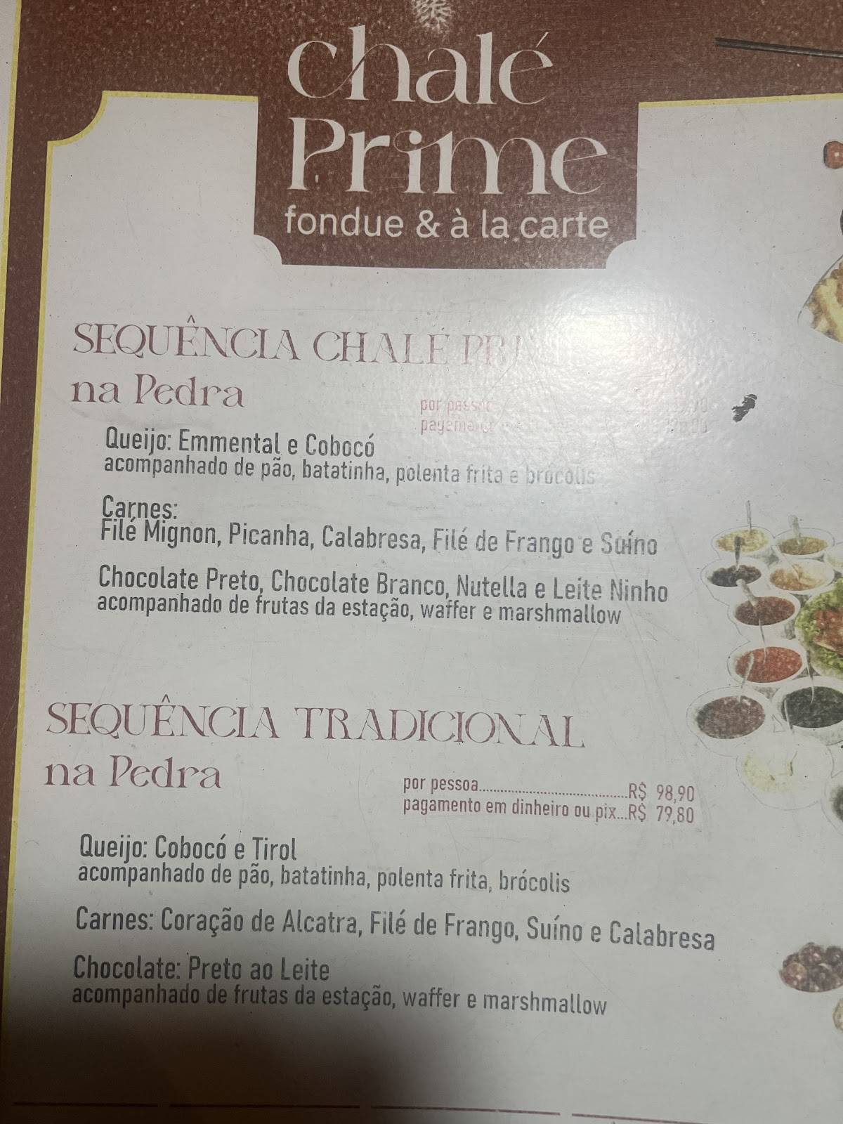 Chalé Prime Fondue & à la Carte cardápio