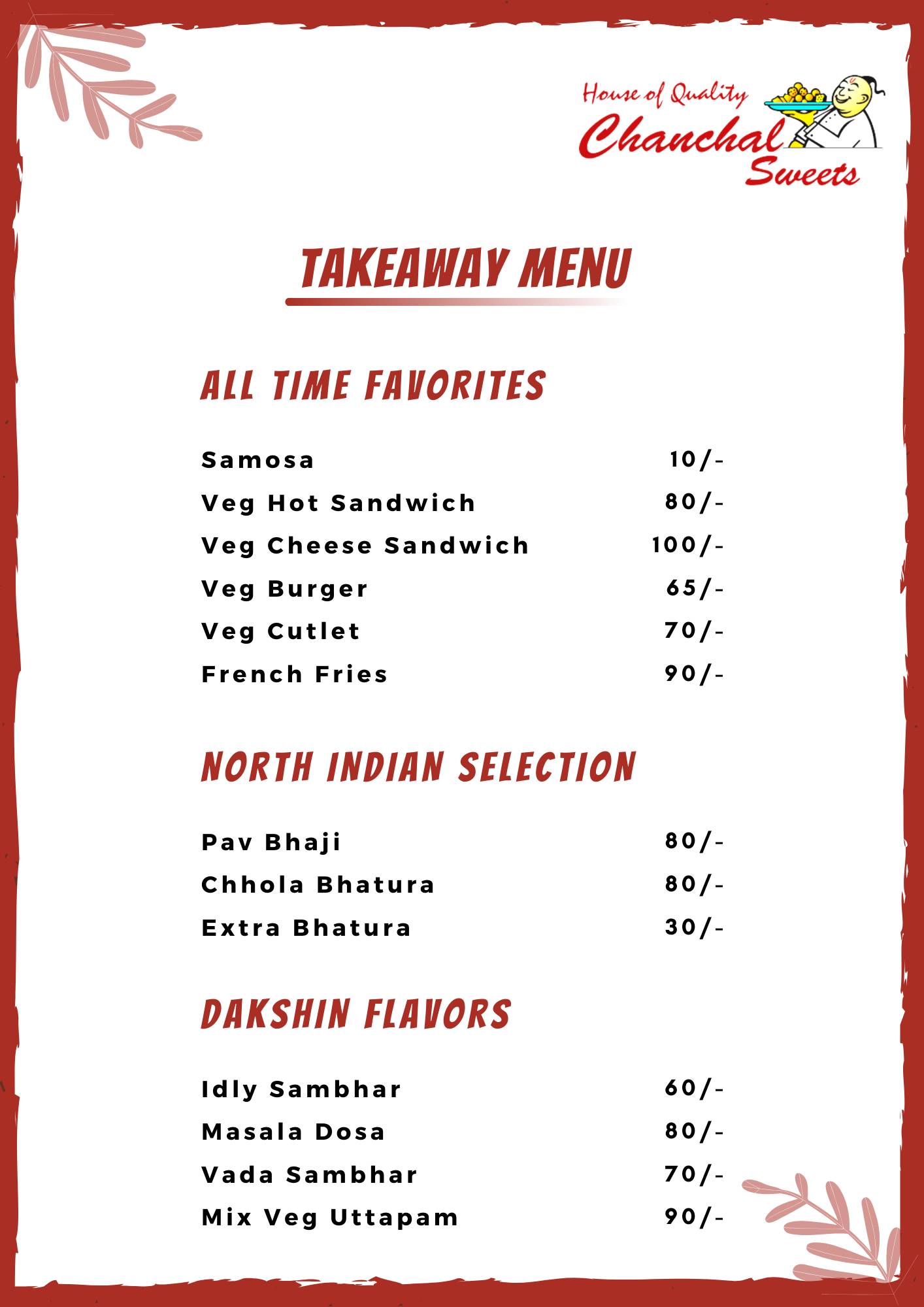 Chanchal Sweet House menu