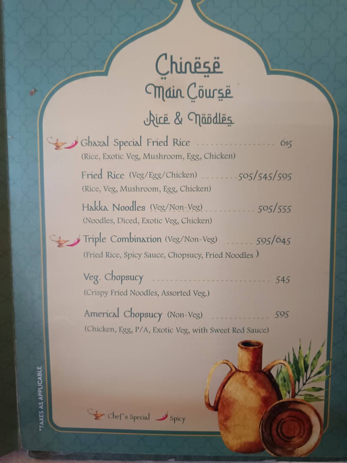 Ghazal Restaurant menu