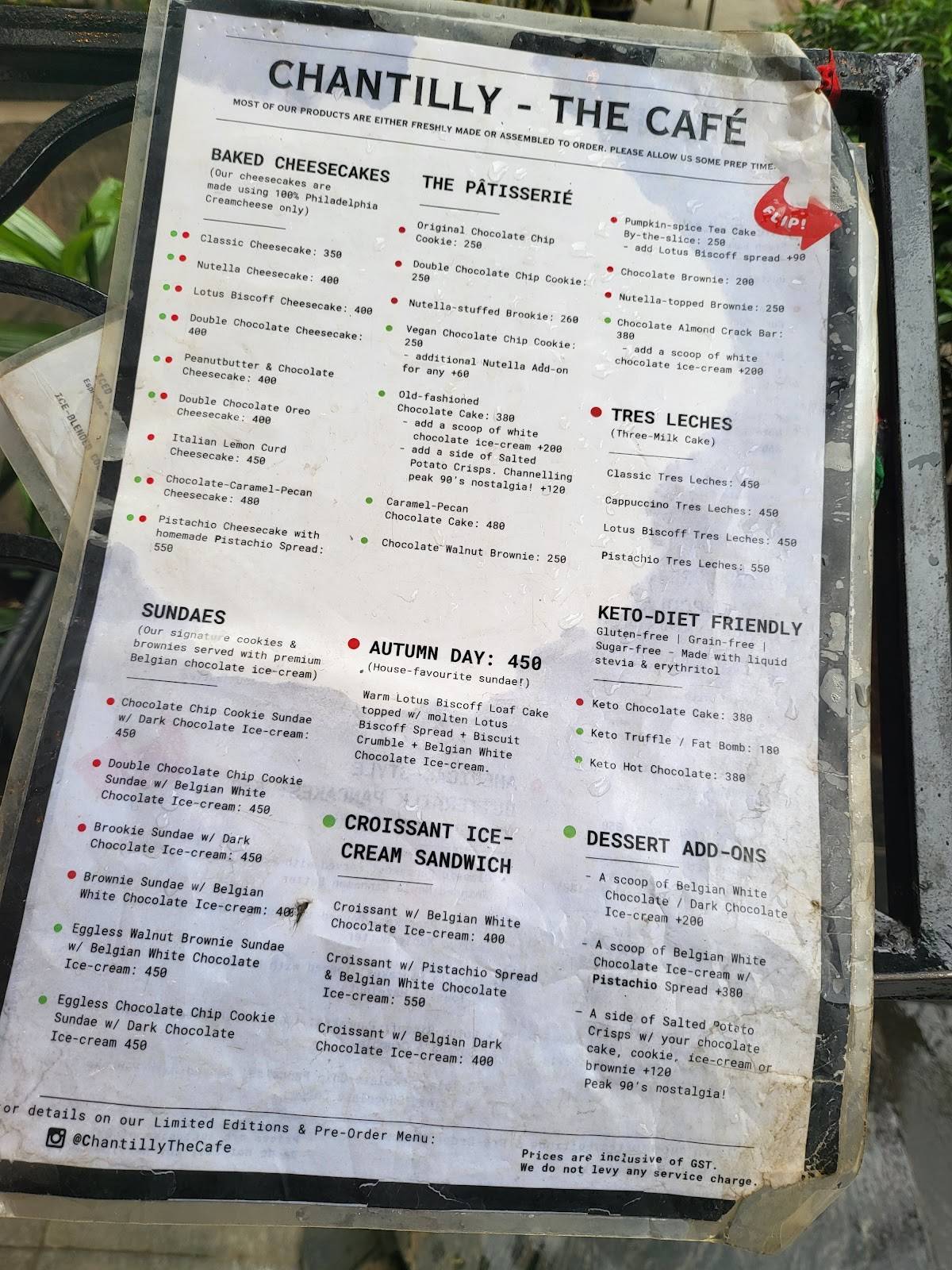 Chantilly - The Café menu