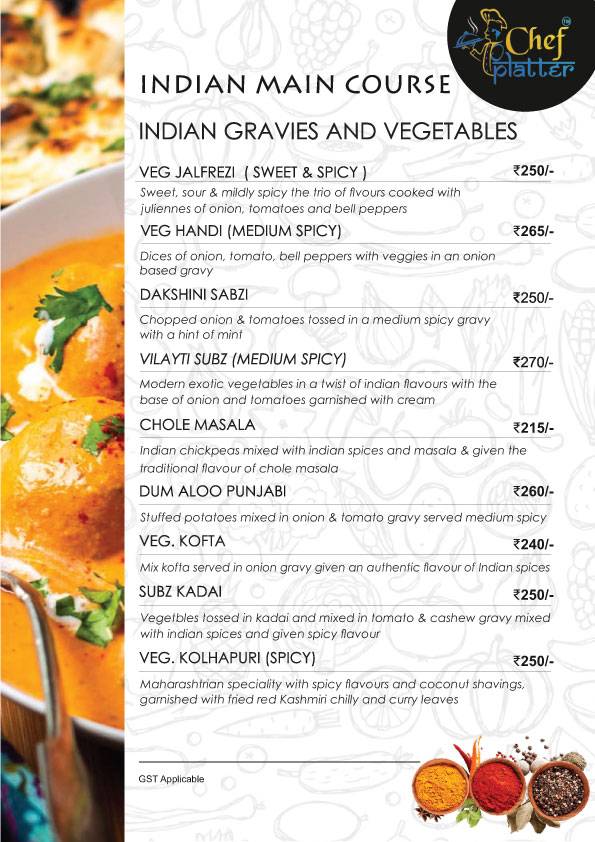 Chef Platter Bandra's Veg Family Restaurant menu