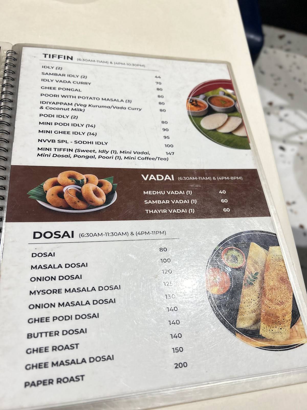 Namma Veedu Vasanta Bhavan menu