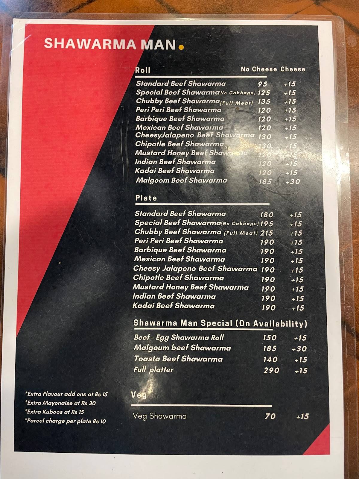Shawarma Man menu