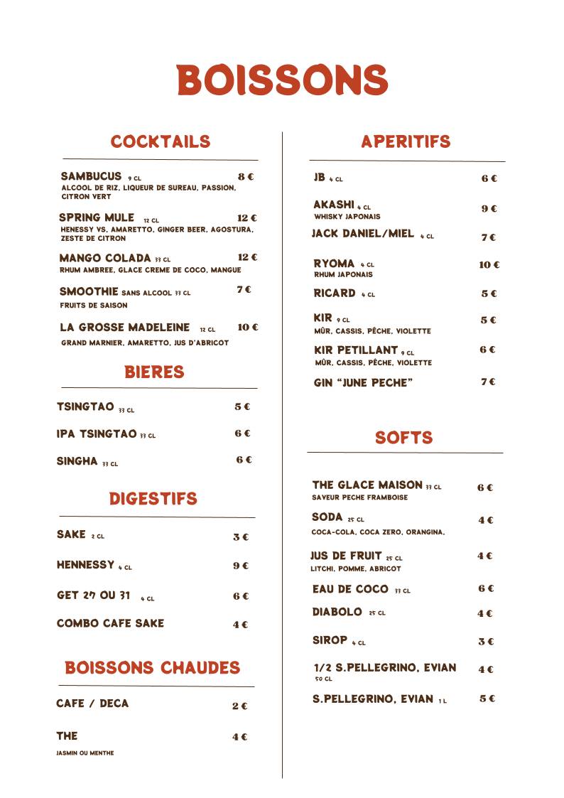 Menu de Chez Tang