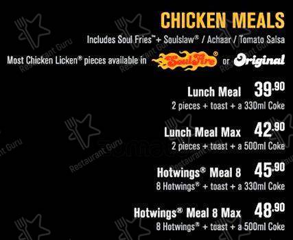 Menu de Chicken Licken