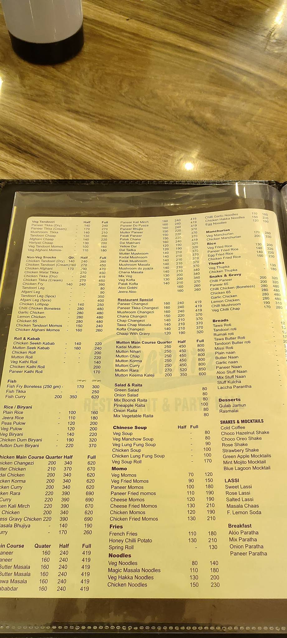 Chilli'z Premium Restaurant and Party Hall menu