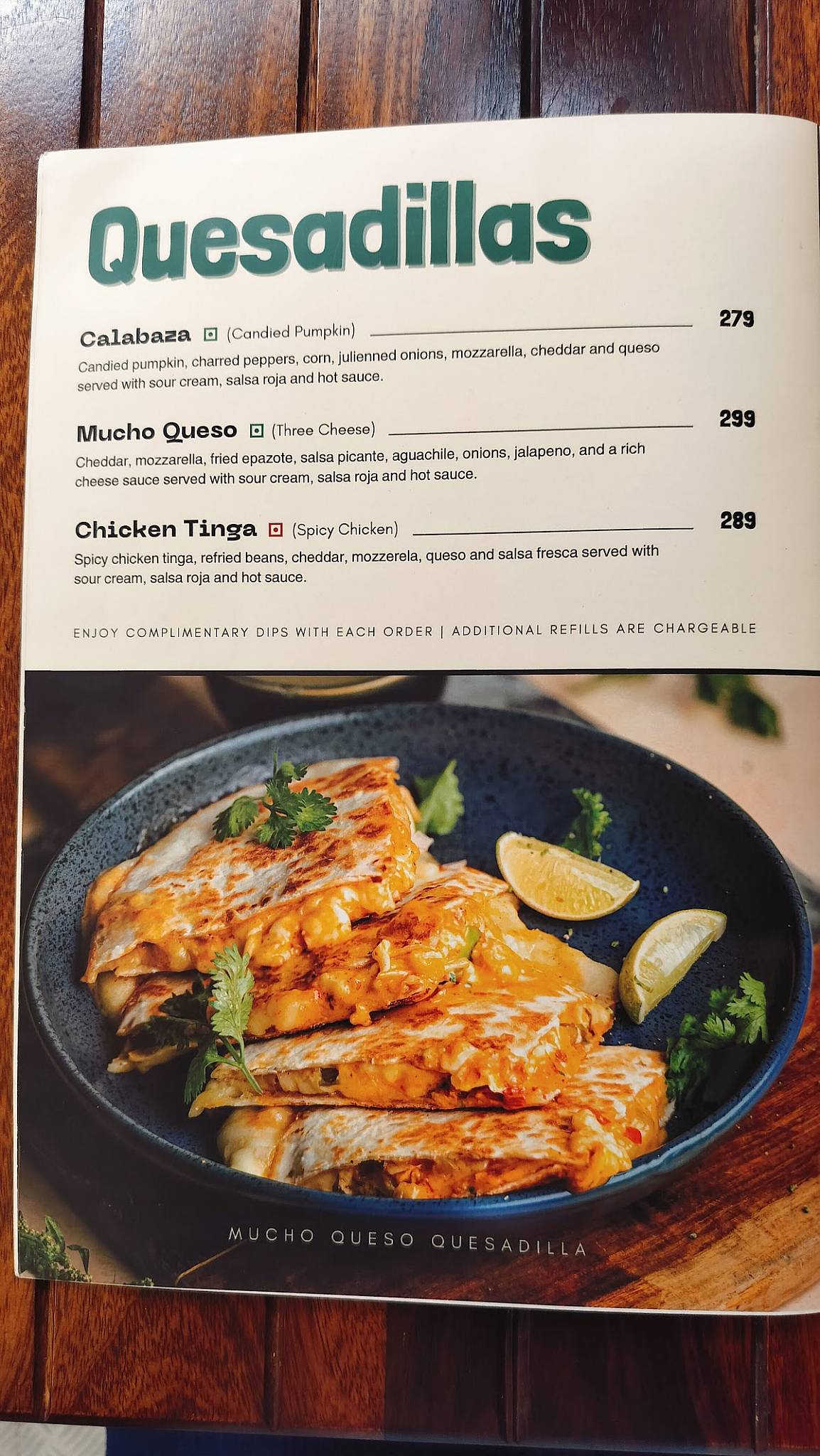 Chimichanga menu
