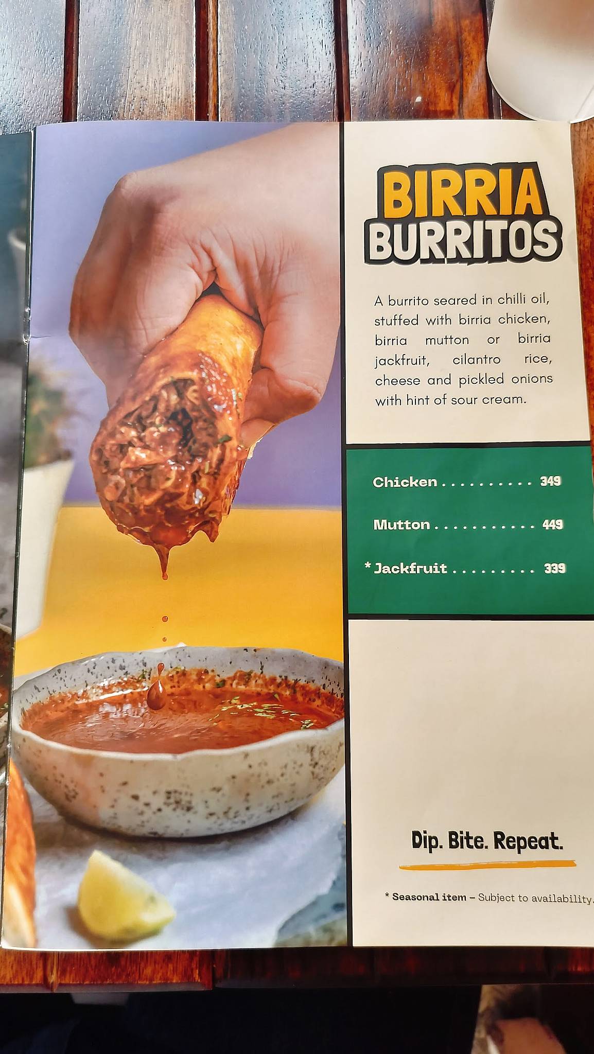 Chimichanga menu