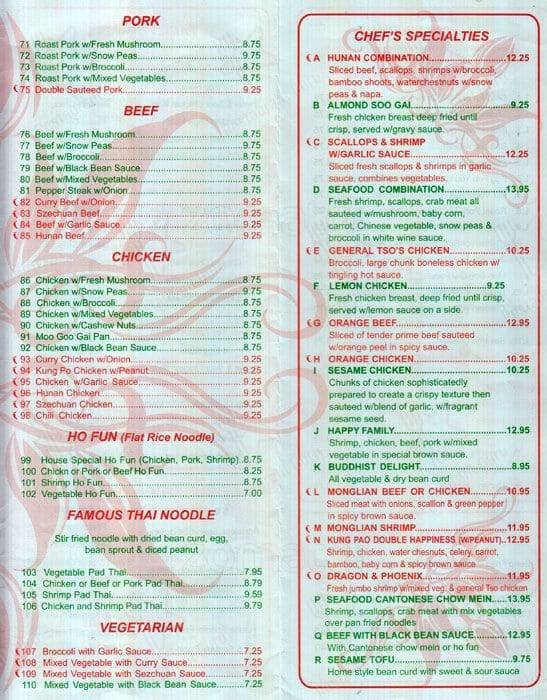 Menu de China Star