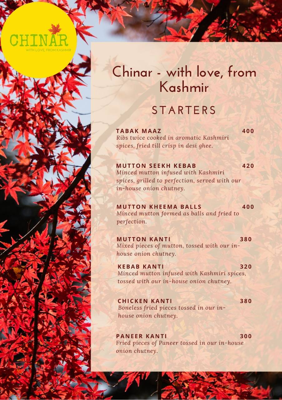 Chinar - With Love, From Kashmir menu