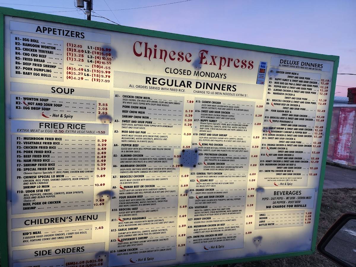 Menu at Chinese Express restaurant, Ponca City