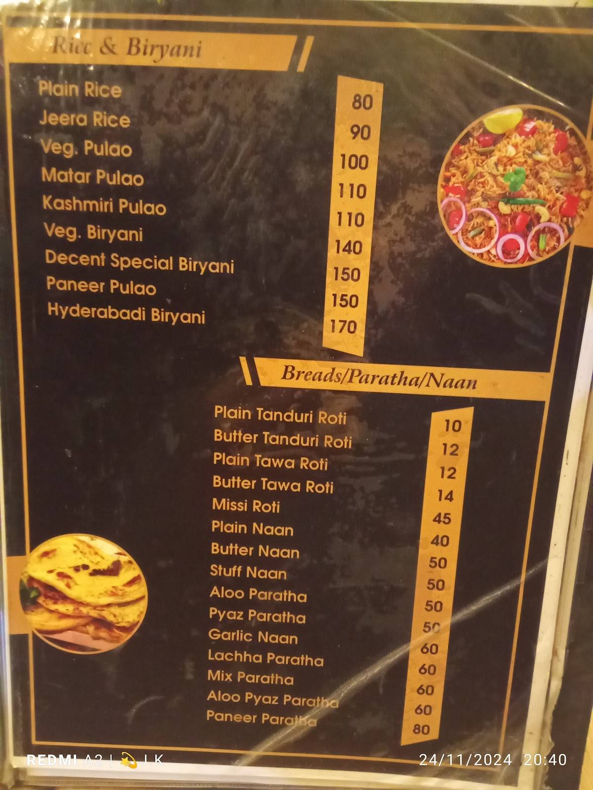 Decent Restaurant menu