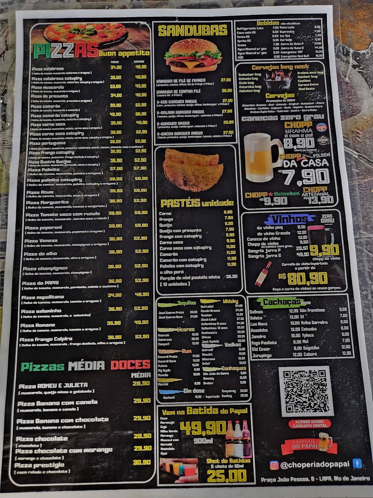 Choperia do Papai cardápio