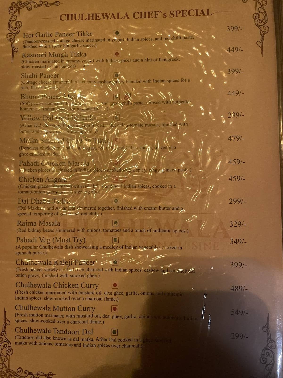 Chulhewala menu