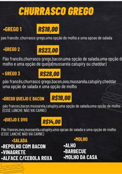 Churrasco Grego do Barão e Hamburgueria em Uberaba - MG cardápio