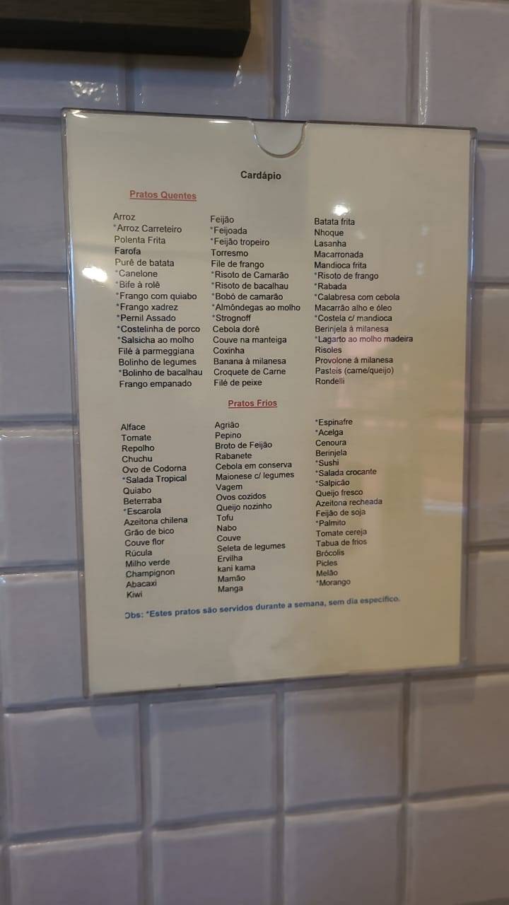 Churraskilo Aquárius cardápio