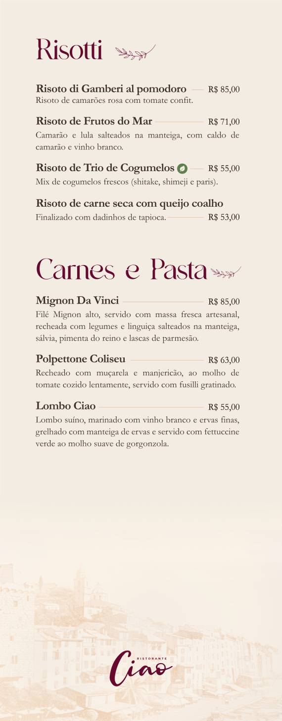 Ciao Ristorante cardápio