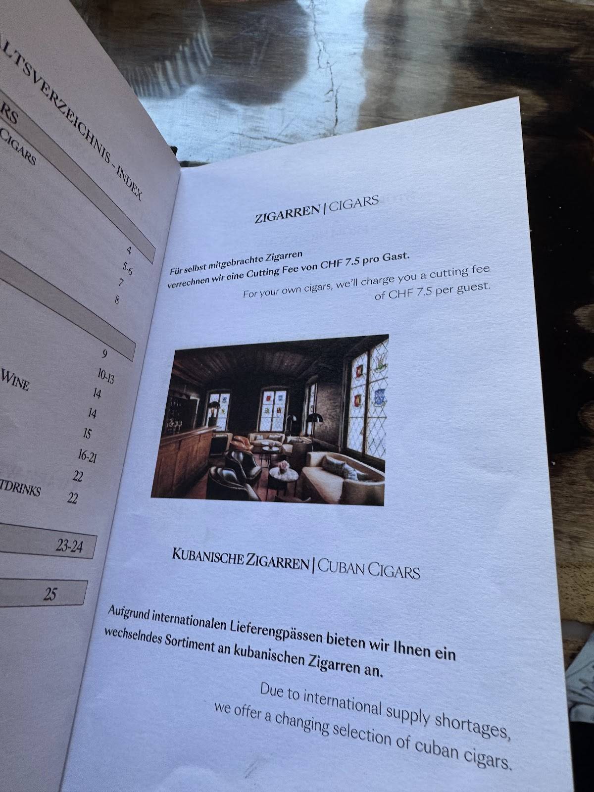 Menu di Cigar Bar 