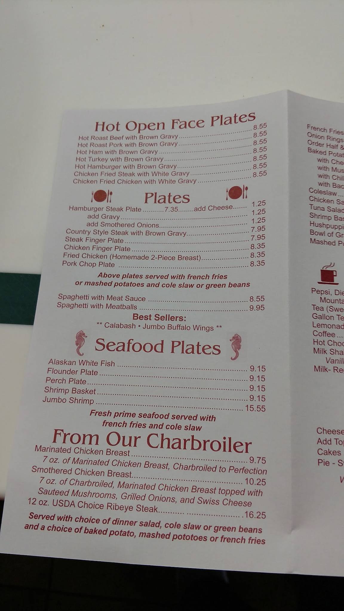 Menu at Clock Restaurant of Lyman, Lyman