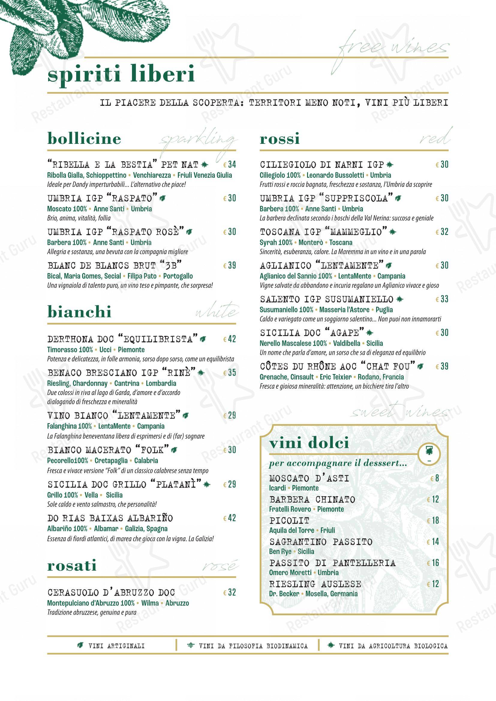 菜单 per Clorofilla Cucina & Distillati pub & bar