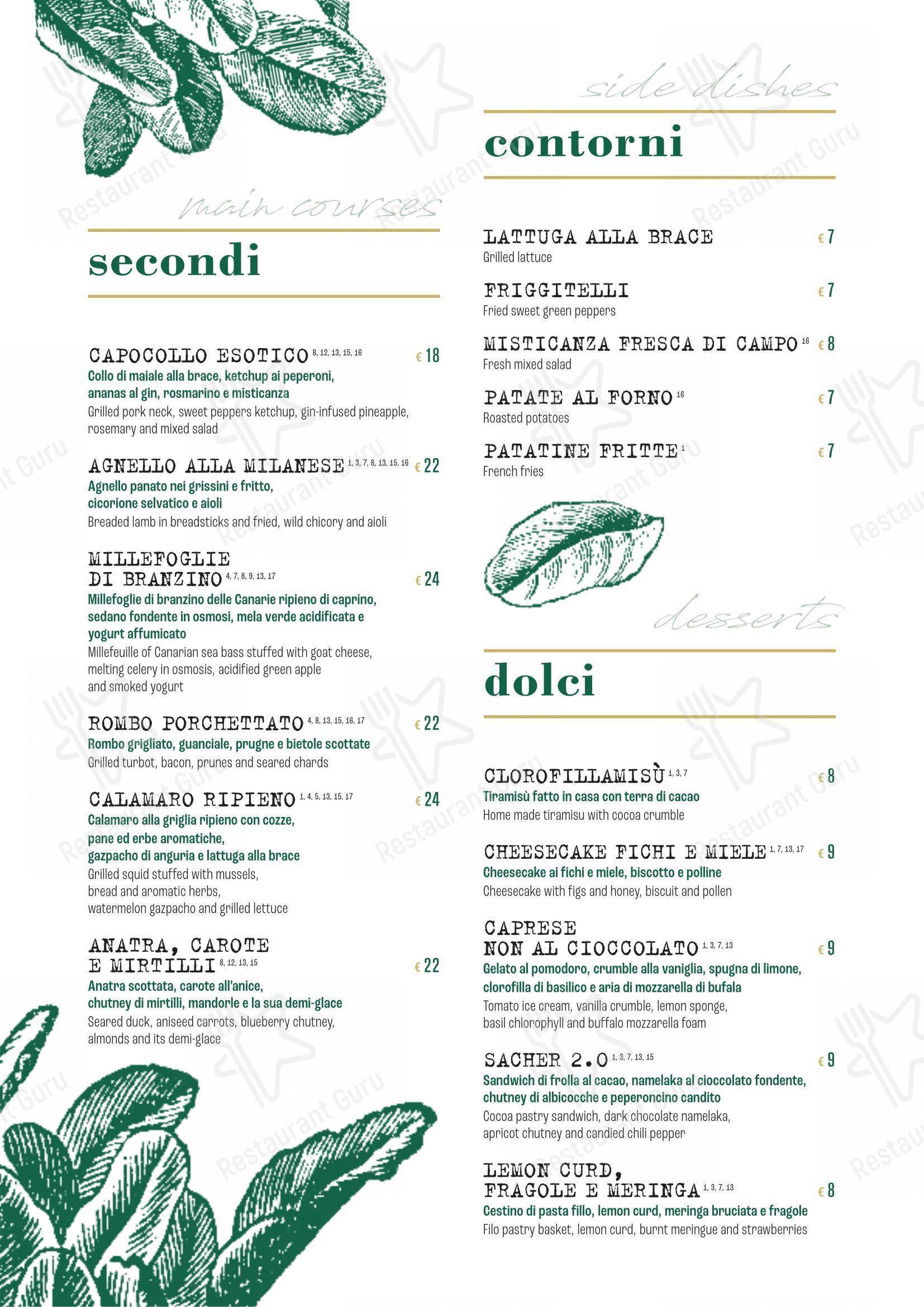 Menu bar per Clorofilla Cucina & Distillati pub & bar