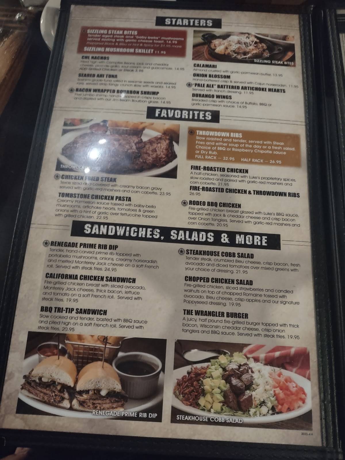 Menu at Cool Hand Luke's Steakhouse, Clovis