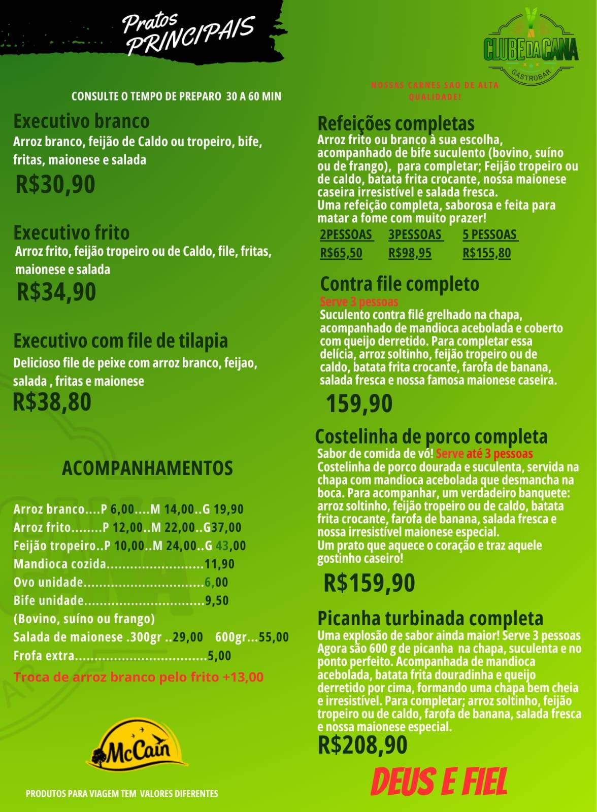 Clube da Cana GastroBar cardápio
