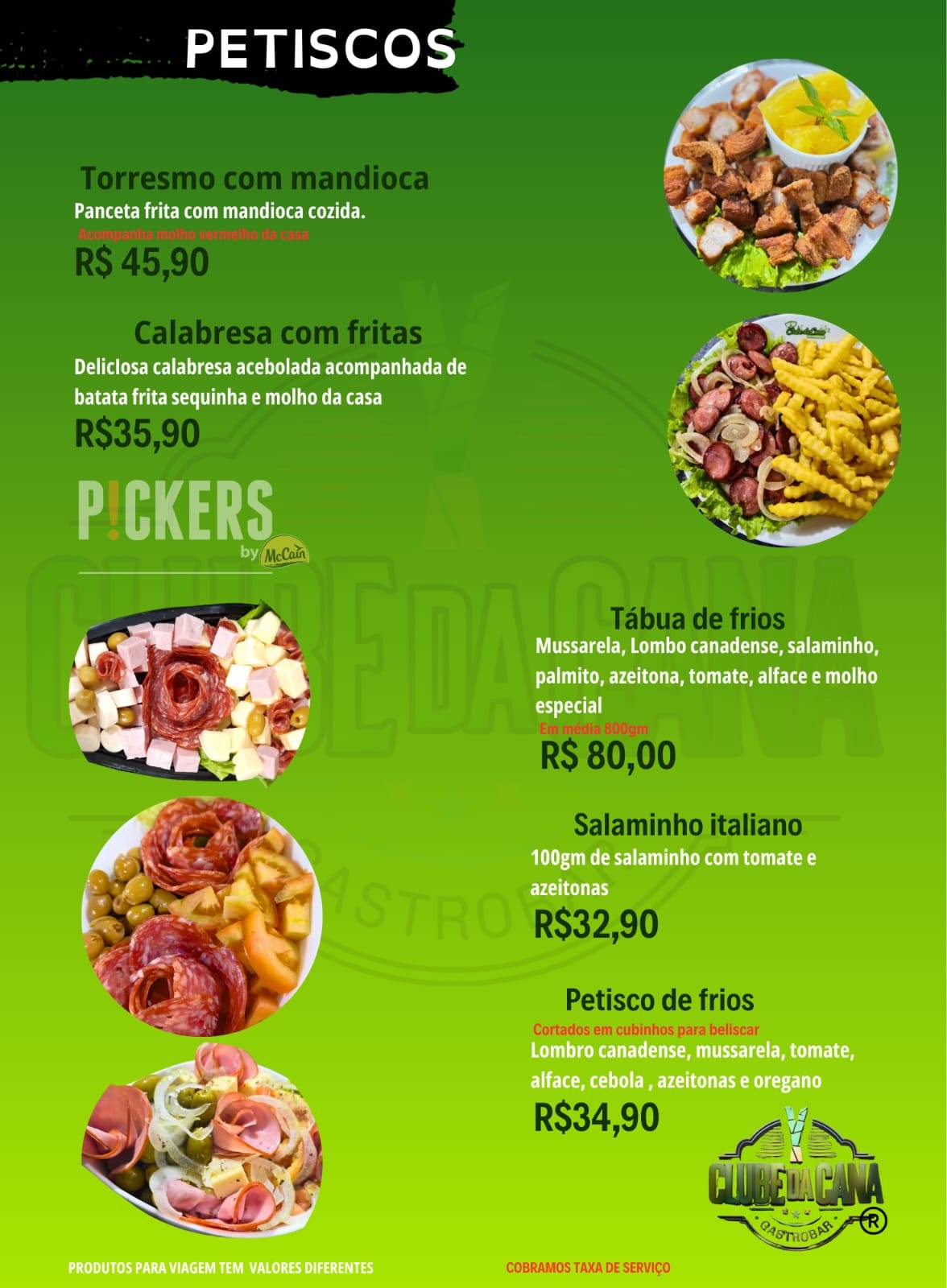 Clube da Cana GastroBar cardápio