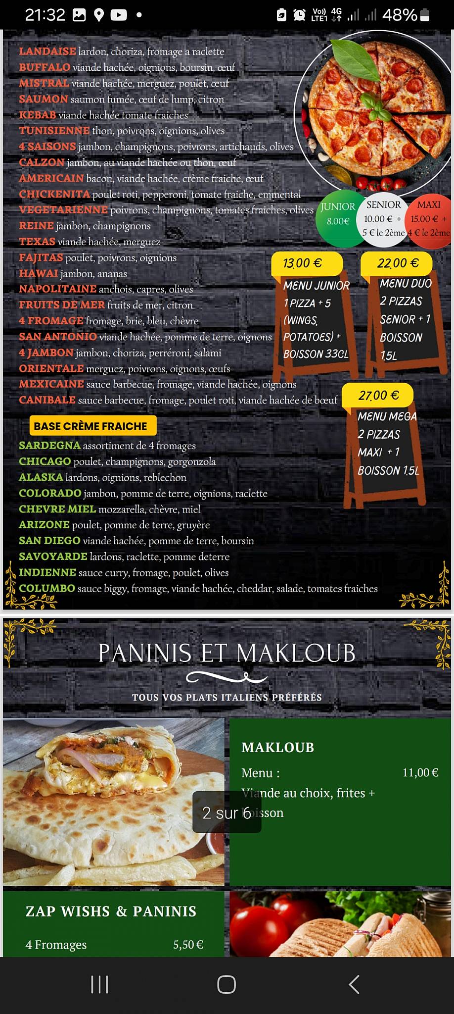 Menu de Mistral 74